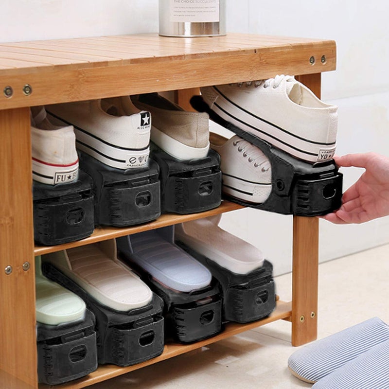 FYCAN 6 Pcs Shoe Organizer Slots Plastic Shoe Rack Double Layer Adjustable Shoe Slots Organizer Double Layer Shoe Slots No Assembly Required 50 SpaceSaving Shoe Storage Rack Holder_ Black - Image 5