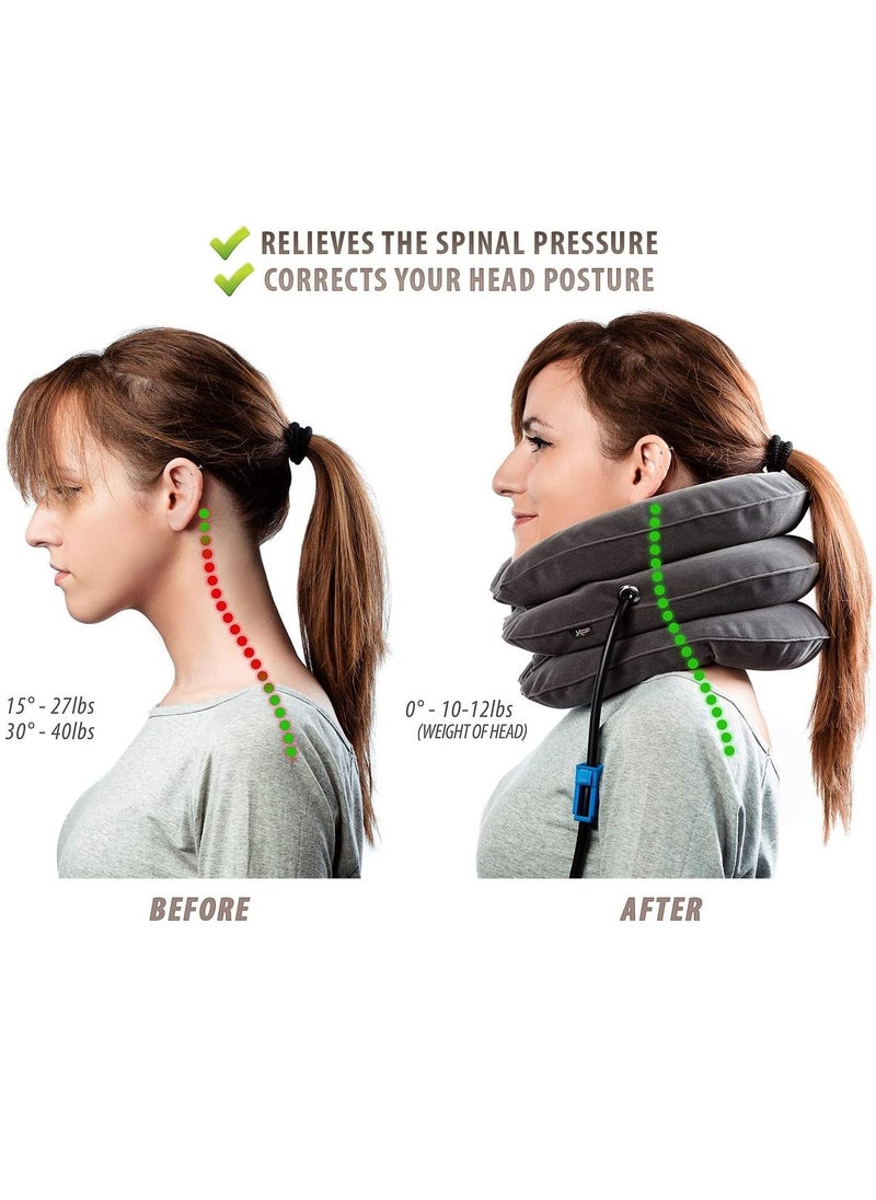 Arabest Cervical Neck Traction Device, Inflatable and Adjustable Neck Stretcher Collar Cervical Traction, Provide Neck Support Neck Traction and Chronic Neck Pain Relief for Home Use (Grey)  - Image 2
