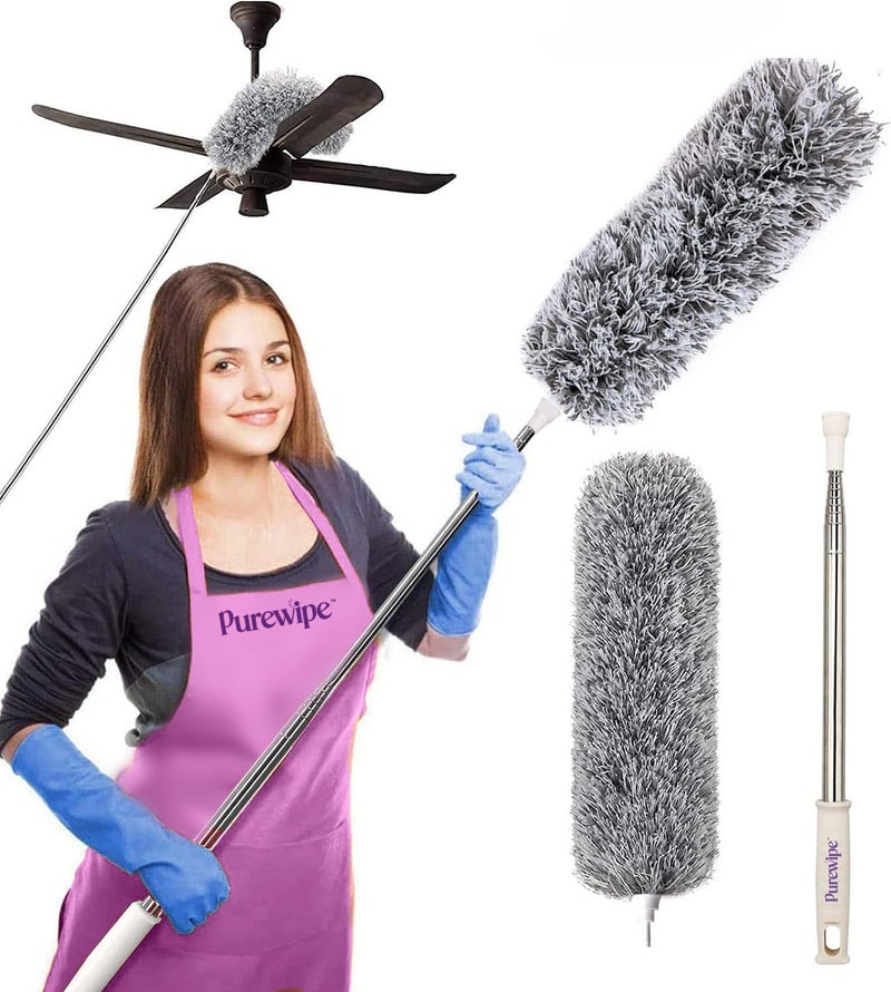 PUREWIPE Flexible Fan Cleaning Feather Duster | Ceiling Fan Cleaner | Wall & Roof Cleaning | Fan Cleaning mop with Long Rod Home Gadgets & Cleaning Essentials (100 Inch Feather Duster) - Image 1