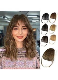 NAYOO Clip In Bangs 100% Human Hair Bangs Clip In Hair Extensions, Light Brown Clip On Bangs Wispy Bangs Fringe With Temples Hairpieces For Women Curved Bangs For Daily Wear  - Image 1