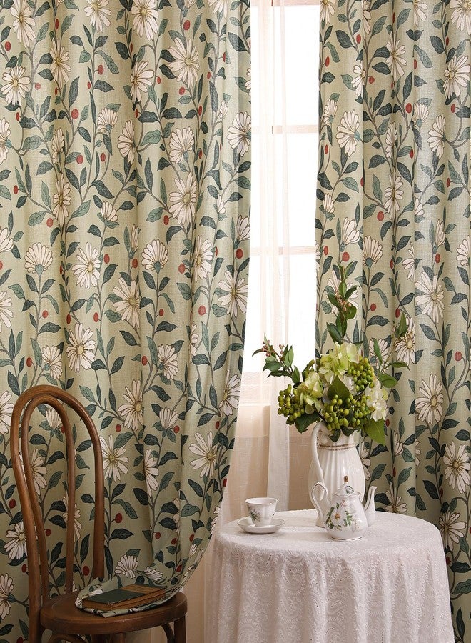 ISAENNE Vintage Linen Semi Blackout Green Curtains with Grommets,Western Home Decor Window Curtain for Kitchen Bedroom Living Room Dining Room,2 Panels 53 Inches Wide by 63 Inches Long -Brune - Image 2