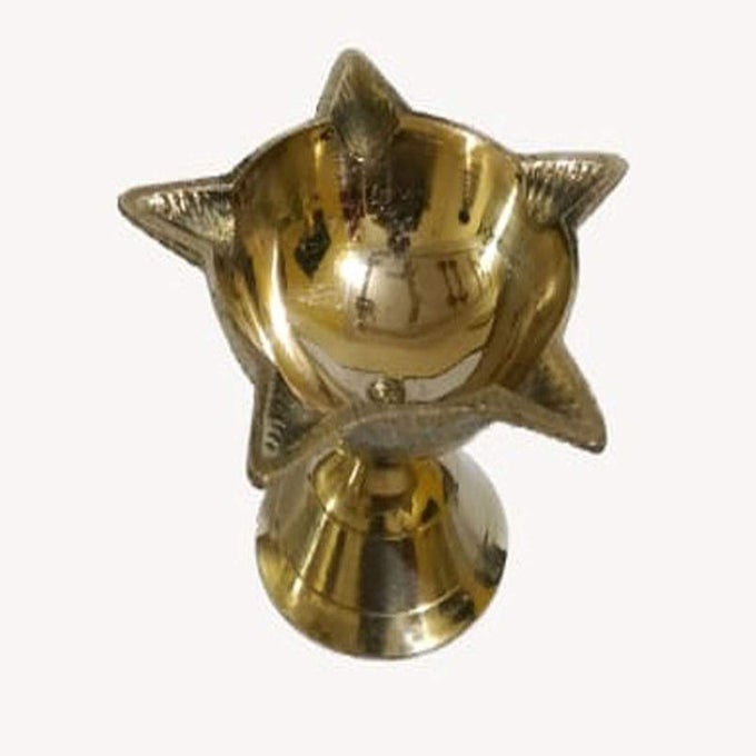 BRASS PANCHMUKHI STAR SHAPE DEEPAK INDIAN PUJA OIL LAMP FOR SPIRITUAL HOME DECOR GOLDEN_34X24 INCH
