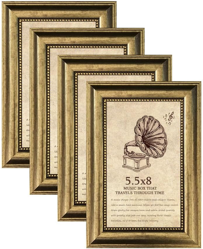 TKYGU مجموعة إطارات صور مكونة من 4 قطع، بتصميم عتيق وإطارات ذهبية، أبعاد 5.5×8، مناسبة لزينة الجدران المنزلية، هدية رائعة. - Image 1