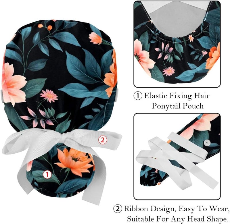 2 Packs Flowers and Green Leaves Bouffant Cap for Woman One Size - Image 4