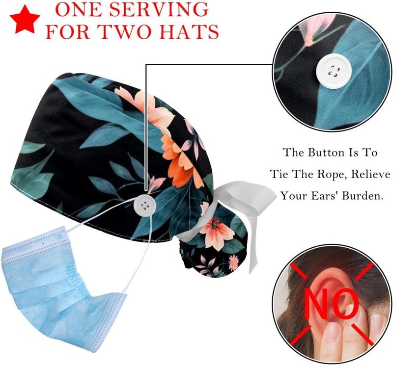 2 Packs Flowers and Green Leaves Bouffant Cap for Woman One Size - Image 3