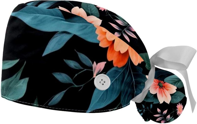 2 Packs Flowers and Green Leaves Bouffant Cap for Woman One Size - Image 1