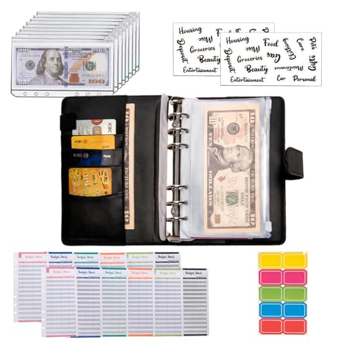 NICOOTHBudget Binder Cash Envelopes A6 Money Saving Binder with Zipper envelopes (Black) - Image 4