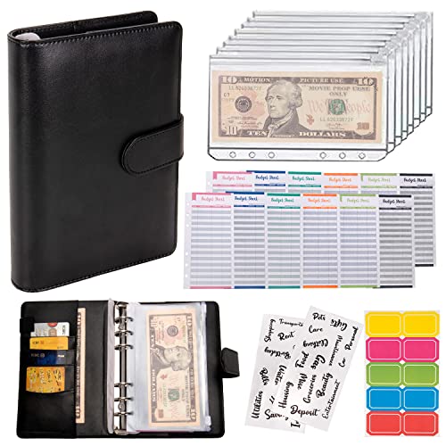 NICOOTHBudget Binder Cash Envelopes A6 Money Saving Binder with Zipper envelopes (Black) - Image 1