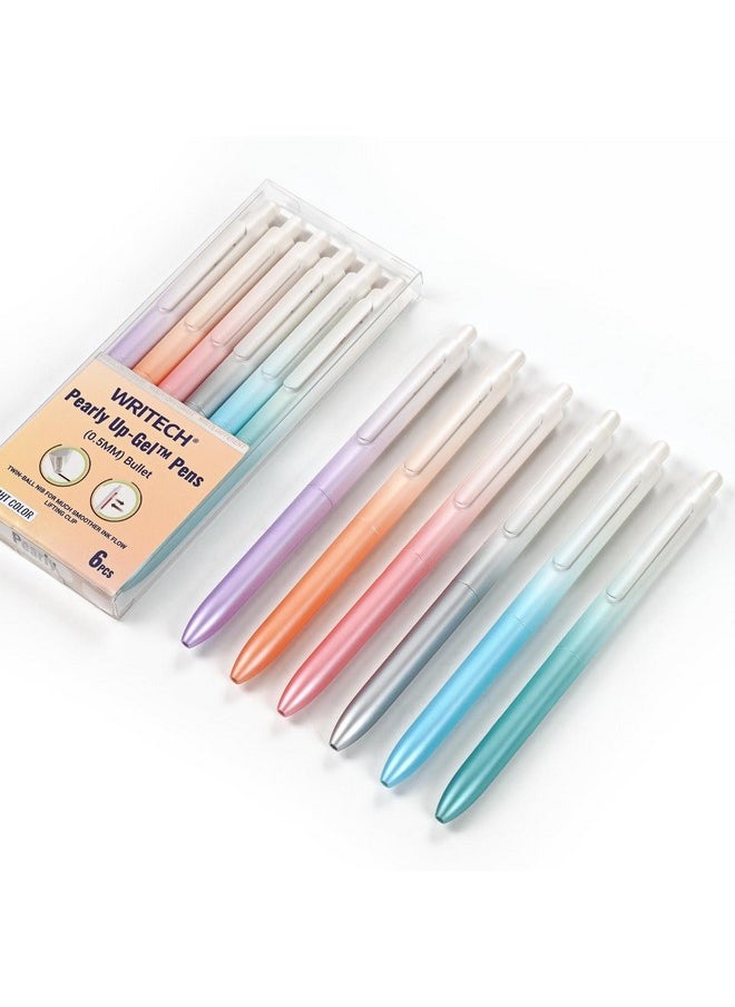 WRITECH Gel Pens Assorted Colors 0.5Mm Fine Point Retractable Multi Colored Ink 6Ct Smooth Writing No Bleed With Aesthetic Gradient Color Pen Barrel For Journaling Coloring Drawing  - Image 1