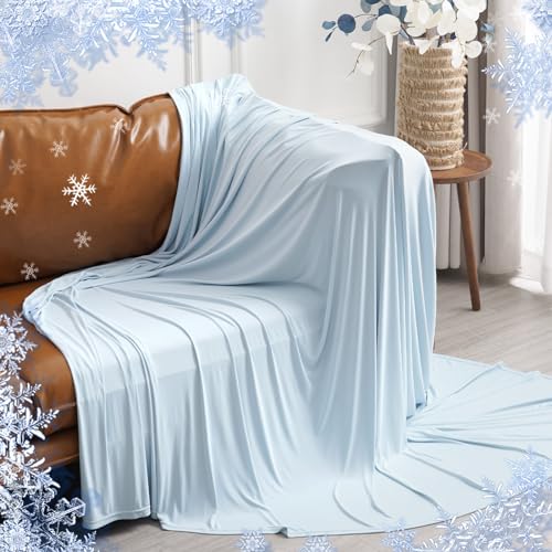PHF Reversible Double Cooling Blanket Throw Size Ultra Soft ArcChill QMax05 Thin Summer Single Layer for Hot Sleepers Breathable Lightweight Portable Silky for Home Office Travel Car Ice Blue - Image 1