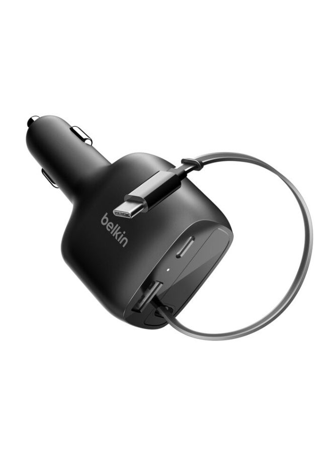 بيلكين شاحن سيارة USB C بقوة 75 واط مع كابل USB C قابل للسحب بطول 30 بوصة - شاحن آيفون، متوافق مع سلسلة آيفون 17 و 16، جالاكسي S25، AirPods، جهاز لوحي، ماك بوك، كروم بوك، إلخ - أساسيات السفر - Image 3