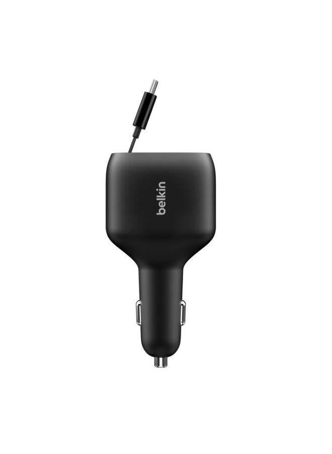 بيلكين شاحن سيارة USB C بقوة 75 واط مع كابل USB C قابل للسحب بطول 30 بوصة - شاحن آيفون، متوافق مع سلسلة آيفون 17 و 16، جالاكسي S25، AirPods، جهاز لوحي، ماك بوك، كروم بوك، إلخ - أساسيات السفر - Image 2