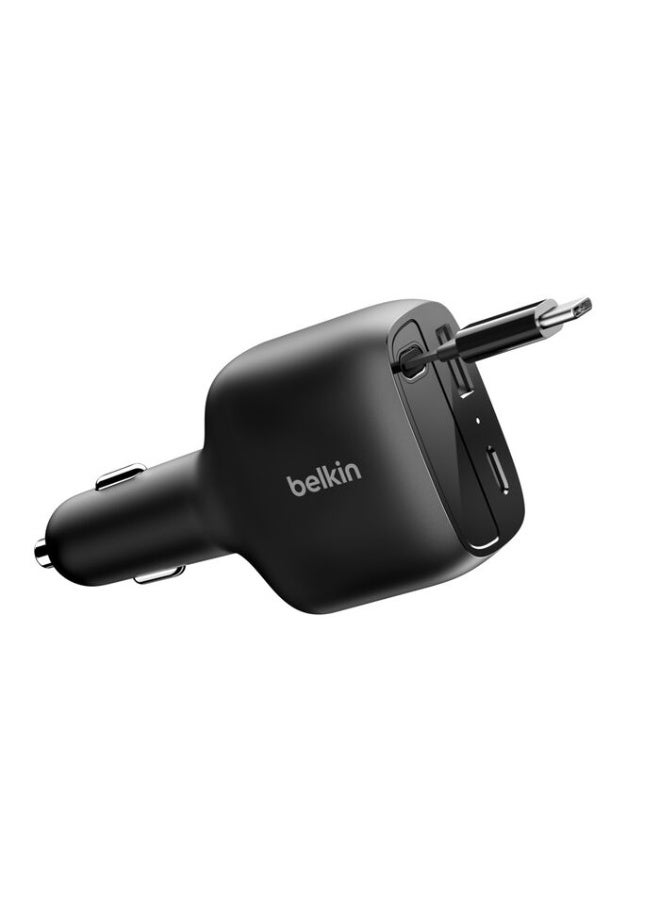 بيلكين شاحن سيارة USB C بقوة 75 واط مع كابل USB C قابل للسحب بطول 30 بوصة - شاحن آيفون، متوافق مع سلسلة آيفون 17 و 16، جالاكسي S25، AirPods، جهاز لوحي، ماك بوك، كروم بوك، إلخ - أساسيات السفر - Image 4