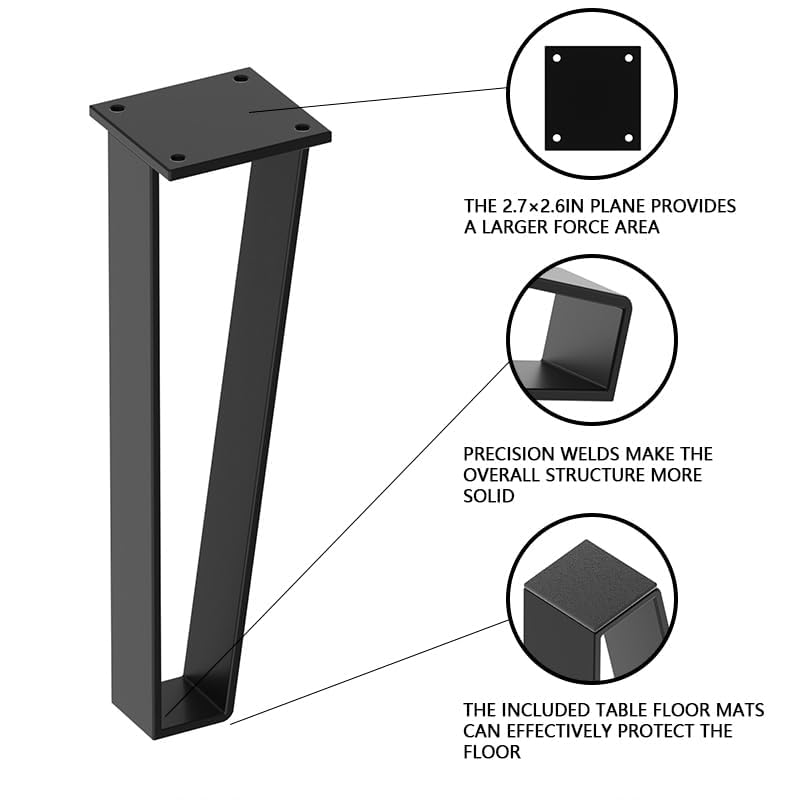 Oprika 10 inch TriangleShape Metal Furniture Legs 4pcs Heavy Duty Furniture Table Legs Bench Legs Black Metal for Sofa Mid Century Modern Metal Legs with Screws and Floor Protects Rubber 10inch - Image 4