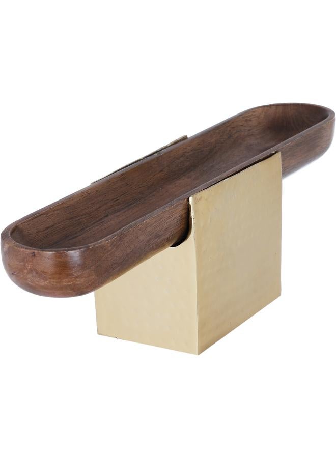 السيف  طبق تقديم خشبي بقاعدة فولاذية مربعة مقاس 13×10×40 سم، ذهبي - Image 2