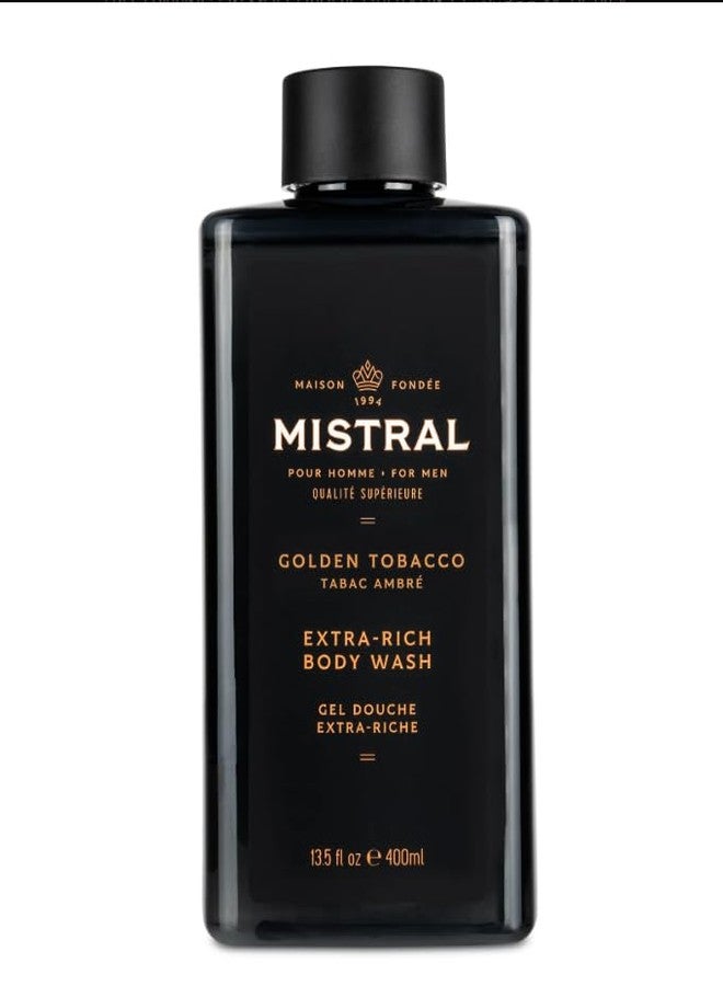 Mistral Men's Body Wash & Shampoo, Golden Tobacco 13.5 oz | 2-in-1 Natural Shower Gel for Men | SLS, Paraben & Phthalate Free | Natural Men’s Body Wash, Moisturizing Bath Gel - Made in France