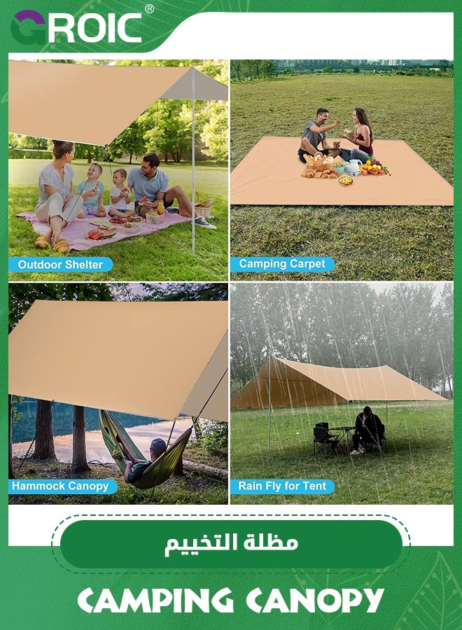 GROIC 3*4.5M Camping Tent, Camping Canopy, Tarp Hammock Rain Fly Waterproof Tent Footprint Shelter, Outdoor Camping Tent with 8 Ground Nails+ 8 Wind Rope+ 1 Set 2.28M Ultralight Aluminum Pole+ Outsourcing - Image 5