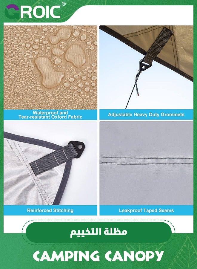 GROIC 3*4.5M Camping Tent, Camping Canopy, Tarp Hammock Rain Fly Waterproof Tent Footprint Shelter, Outdoor Camping Tent with 8 Ground Nails+ 8 Wind Rope+ 1 Set 2.28M Ultralight Aluminum Pole+ Outsourcing - Image 3