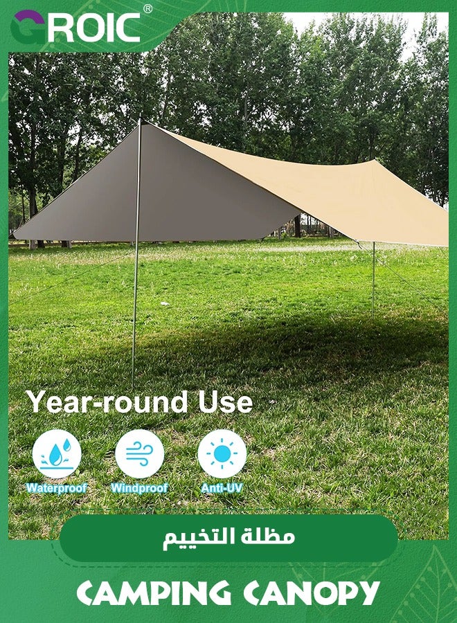 GROIC 3*4.5M Camping Tent, Camping Canopy, Tarp Hammock Rain Fly Waterproof Tent Footprint Shelter, Outdoor Camping Tent with 8 Ground Nails+ 8 Wind Rope+ 1 Set 2.28M Ultralight Aluminum Pole+ Outsourcing - Image 4