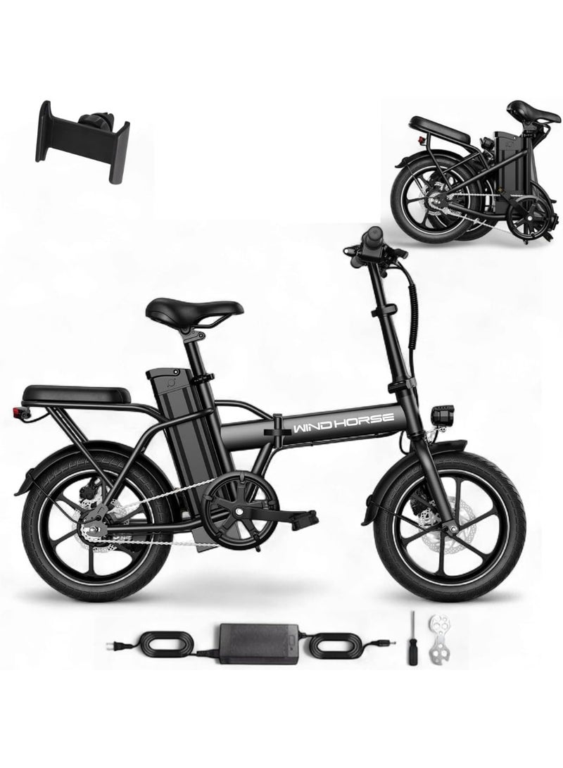 Windhorse W2A Folding Electric Bike with 350W High Speed Motor, 36V 8AH Battery, 35 KM/H Speed, 30 KM Range, Dual Disk Brakes, Carbon Alloy Frame and 16 Inches Tires (Black) - Image 1