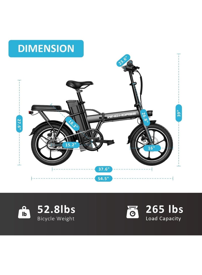 Windhorse W2A Folding Electric Bike with 350W High Speed Motor, 36V 8AH Battery, 35 KM/H Speed, 30 KM Range, Dual Disk Brakes, Carbon Alloy Frame and 16 Inches Tires (Black) - Image 3