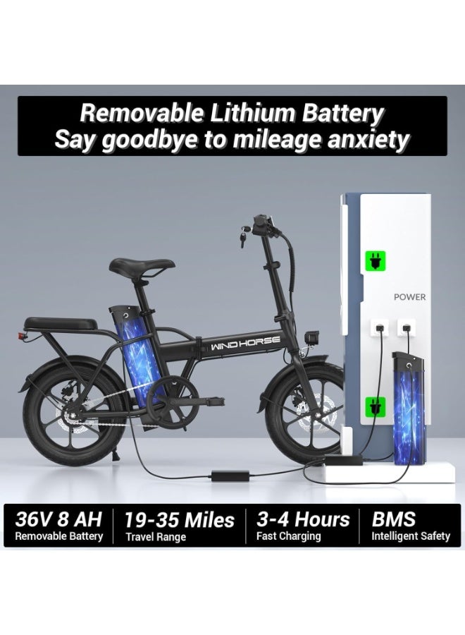 Windhorse W2A Folding Electric Bike with 350W High Speed Motor, 36V 8AH Battery, 35 KM/H Speed, 30 KM Range, Dual Disk Brakes, Carbon Alloy Frame and 16 Inches Tires (Black) - Image 4