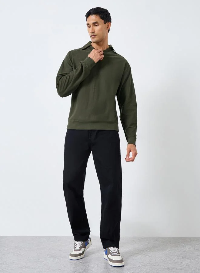 Styli Men Olive Green Cotton Terry Sweatshirt