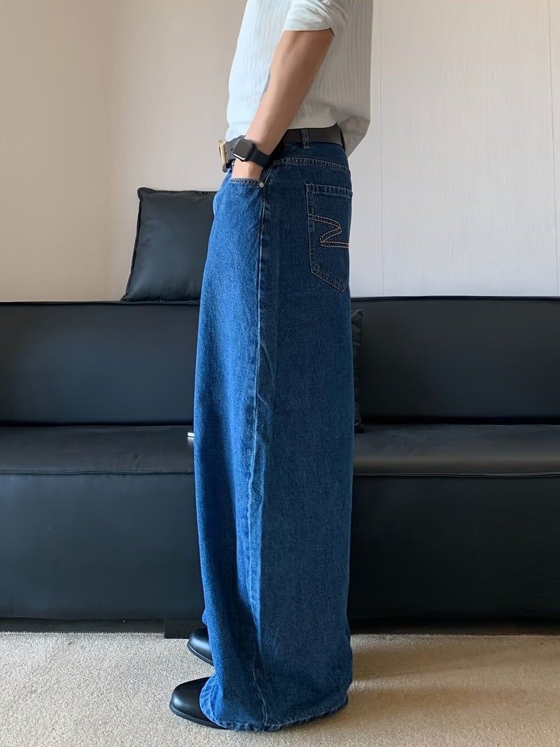 Men's Vintage American-Style Rolled Hem Straight-Leg Jeans, Loose-Fit Casual Pants with a Draped Feel, Cuffed Hem Jeans - Image 5