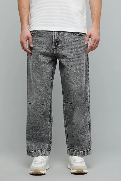أر أند بي Washed Straight Fit Jeans with Button Closure