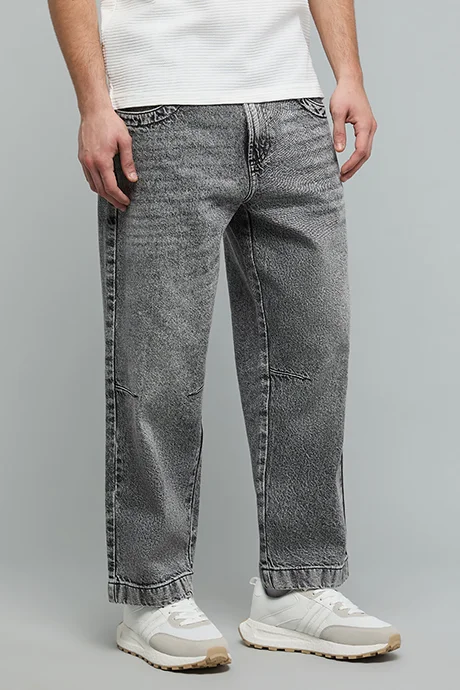 أر أند بي Washed Straight Fit Jeans with Button Closure