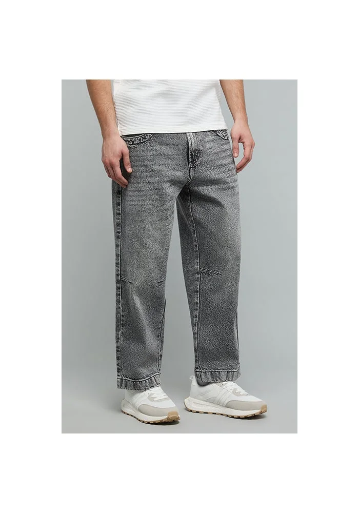 أر أند بي Washed Straight Fit Jeans with Button Closure