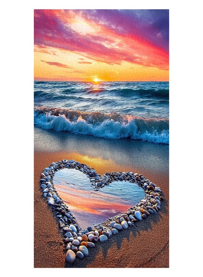 PPuzzling Beach Puzzles for Adults 1000 Pieces, Ocean Sunset Heart Jigsaw Puzzle, Colorful Marine Love Puzzle - Image 2