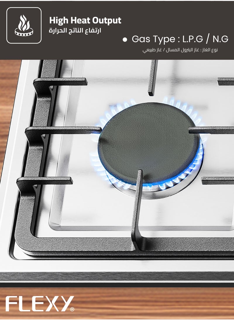فليكسي موقد غاز مدمج FLEXY®️ بخمس شعلات | حرارة عالية | دعامة مقلاة من الحديد الزهر | فولاذ مقاوم للصدأ 304 | شعلات SABAF | طهي سريع | غاز بترولي مسال/غاز طبيعي | ضمان لمدة عامين  - Image 5