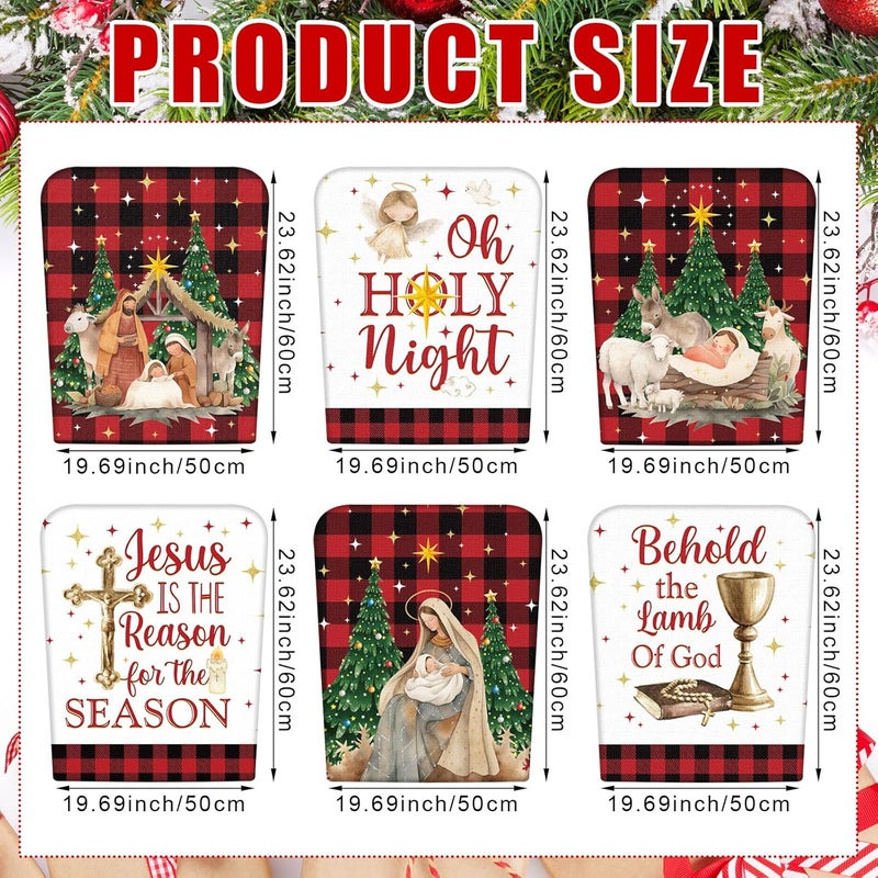 FuWeave 6 Pcs Christmas Nativity Scene Chair Back Covers Xmas Chair Protector Slipcovers Washable Winter Dining Room Seat Covers for Home Hotel Kitchen Decorations - Image 3