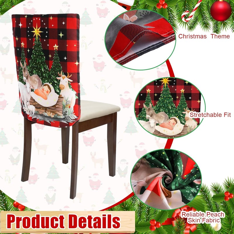 FuWeave 6 Pcs Christmas Nativity Scene Chair Back Covers Xmas Chair Protector Slipcovers Washable Winter Dining Room Seat Covers for Home Hotel Kitchen Decorations - Image 4