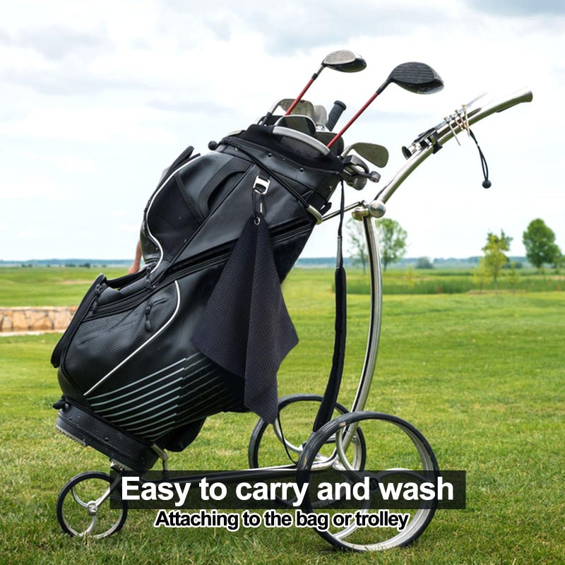 Quacc Premium Golf Towel with Carabiner Clip Absorbent Microfiber Waffle Pattern Golf Towel for Cleaning Golf Ball Club Putter Iron for Golf Bag Trolly Belt Loop (Black) - Image 3