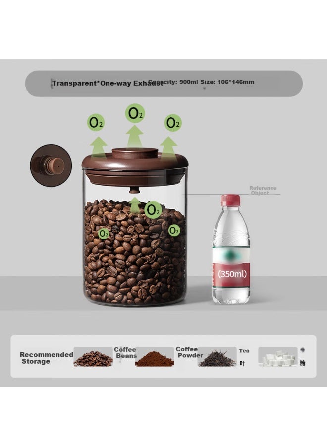 Ankou Glass Jar Coffee Beans Airtight Container, One-way Air Release, Portable Storage Canister For Coffee Grounds, 900ml, Coffee Brown - Image 1