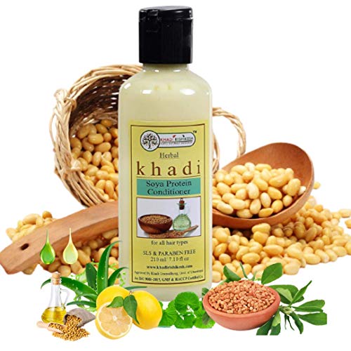 Khadi Rishikesh Herbal Soya Protein Hair Conditioner, soya extremely beneficial for dull & damaged hair, makes the scalp healthy & promotes the growth of hair, boys & girls and men & women (210 ml)WITH LOOFAH SPONGE FREE - Image 1