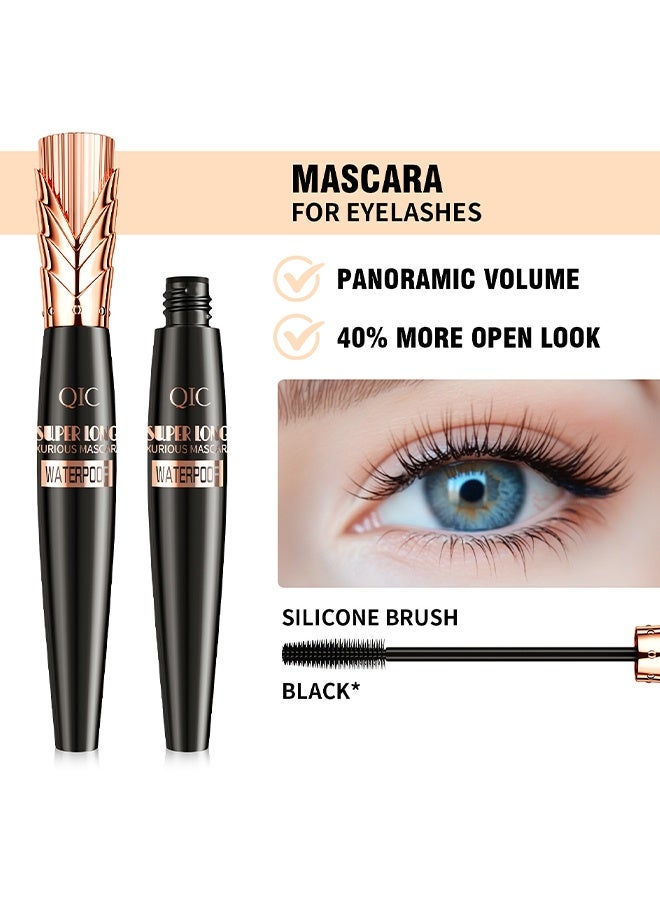 كيو اي سي ماسكارا فاخرة فائقة الطول، ماسكارا مكثفة، حجم وطول، تحديد، تجعيد، لا تتقشر، لا تتكتل، مضادة للتلطيخ (أسود) - Image 3