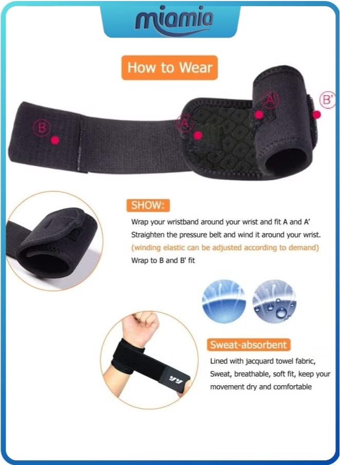 Miamia 2 Pack Wrist Brace Adjustable Wrist Support, Wrist Straps for Fitness Weightlifting, Tendonitis, Carpal Tunnel Arthritis, Highly Elastic Wrist Wraps for Relief Wrist Pain(Black)  - Image 3