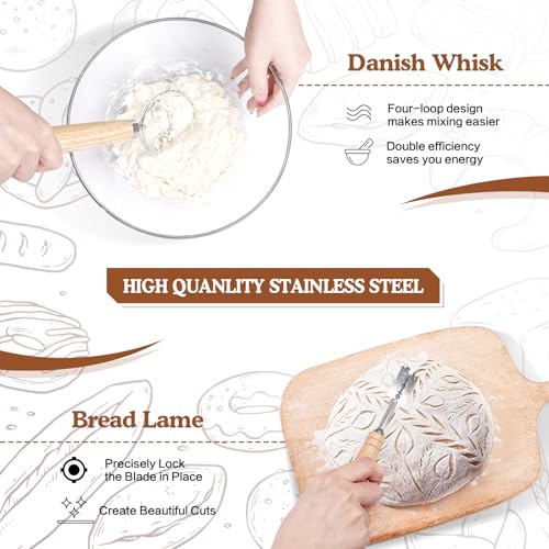 MINO ANT Sourdough Starter Kit with 2 Proofing Baskets, 36oz Sourdough Starter Jar, Bread Lame, Dough Scraper, Dough Whisk & Silicone Bread Sling - Image 5