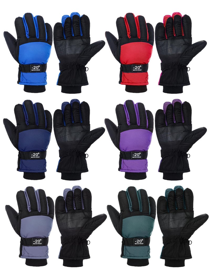 Bencailor 6 Pairs Winter Gloves for Kids Waterproof Boys Snow Ski Gloves Girls Warm Windproof Mittens for Children Outdoor36 YearsRed Green Blue Purple Gray Dark Blue