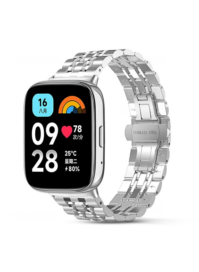 O Ozone سوار ساعة معدني لساعة Redmi Watch 3 Active/Redmi Watch 3 Lite مع سوار من الفولاذ المقاوم للصدأ للرجال والنساء - فضي - Image 1