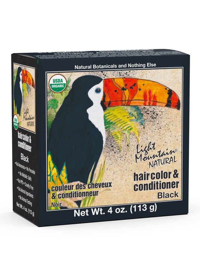 Light Mountain لون الشعر بالحناء من لايت ماونتن وبلسم - صبغة شعر سوداء للرجال/النساء، مسحوق أوراق حناء عضوي ونباتات، خالية من المواد الكيميائية، لون شعر شبه دائم، 4 أوقيات - Image 1