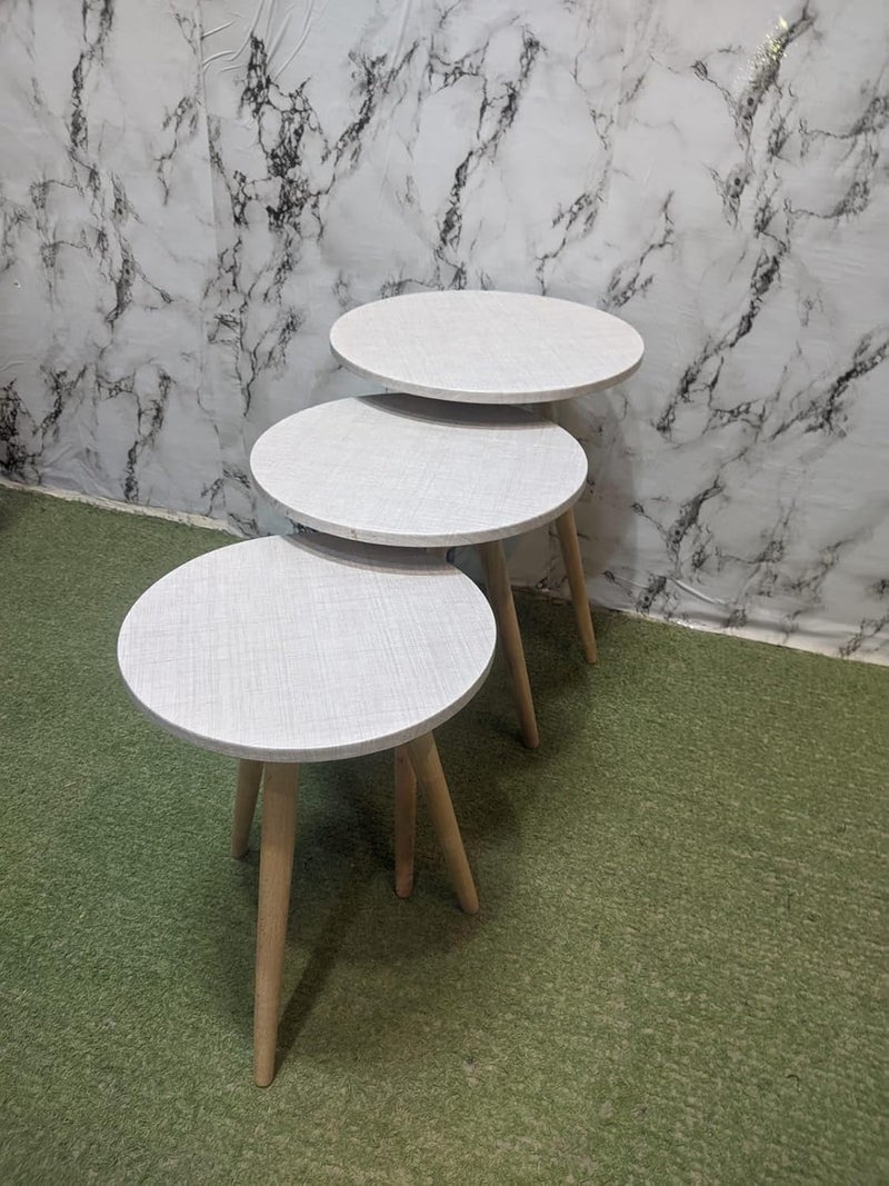 Nesting Tables Set - Modern Coffee and Side Tables with a Simple Design and Wooden Legs - Space Saving Design for the Living Room, Bedroom or Office (Circular Design - 1)