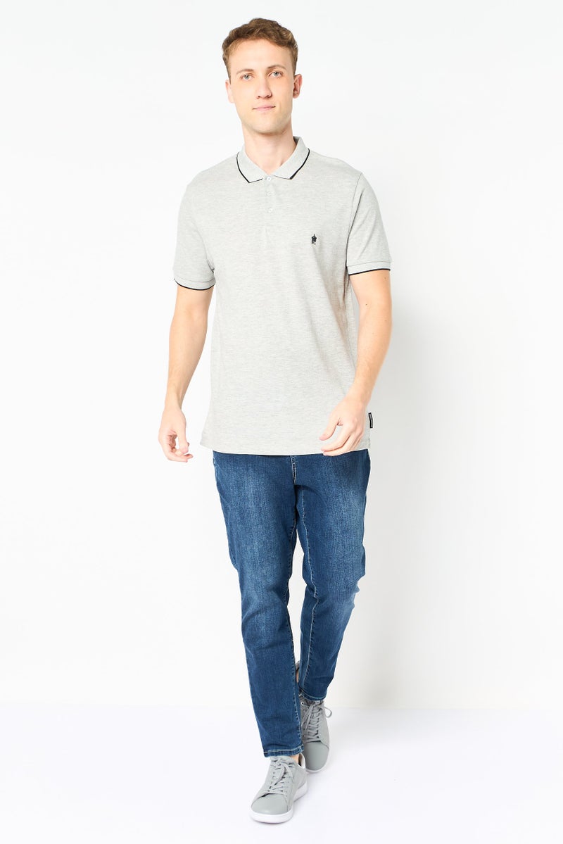 French Connection Men Regular Fit Brand Logo Short Sleeve Polo Shirt, Light Grey - Image 3