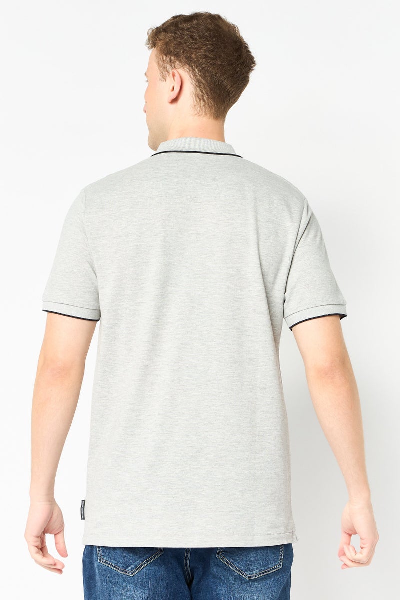 French Connection Men Regular Fit Brand Logo Short Sleeve Polo Shirt, Light Grey - Image 4