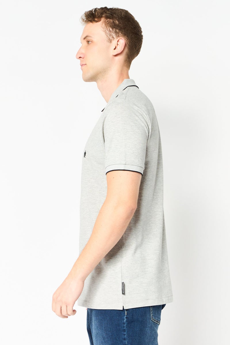 French Connection Men Regular Fit Brand Logo Short Sleeve Polo Shirt, Light Grey - Image 2