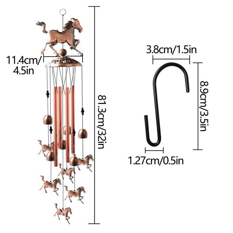 Handmade Copper Horse-shaped Wind Bell Vintage Metal Bell Animal Hanging Decoration Balcony Courtyard Decoration Copper Color - Image 3