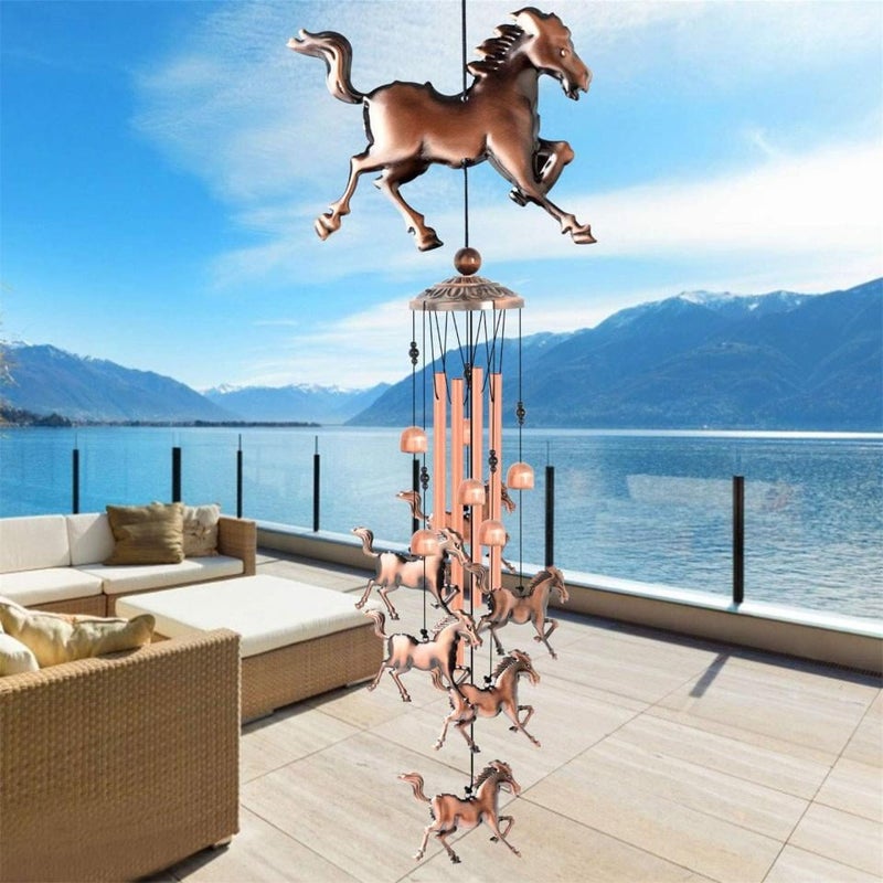Handmade Copper Horse-shaped Wind Bell Vintage Metal Bell Animal Hanging Decoration Balcony Courtyard Decoration Copper Color - Image 4